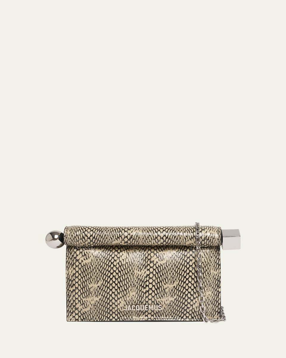 La Petit Pochette Rond Snakeskin-Embossed Clutch Bag